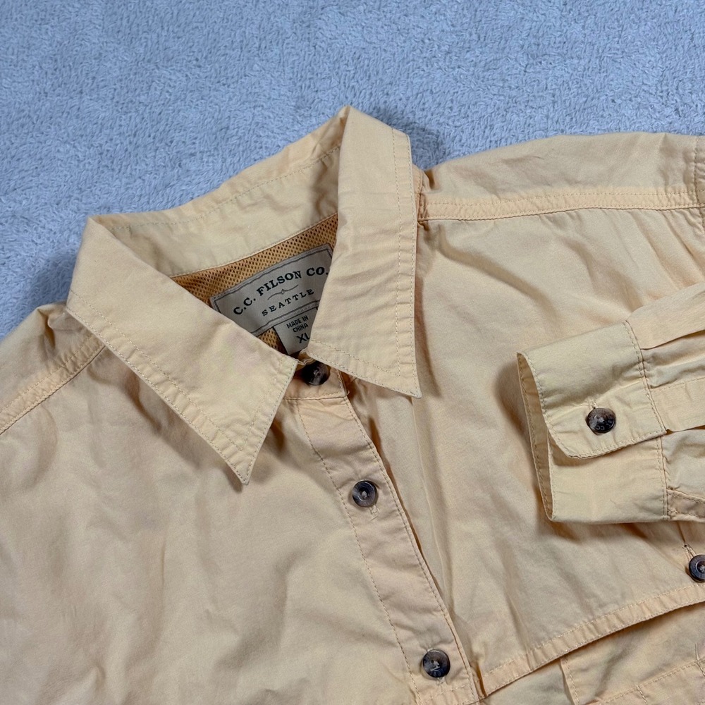 Filson Mens XL Vented Back Outdoor Cotton Button Down Travel Shirt Yellow 22005